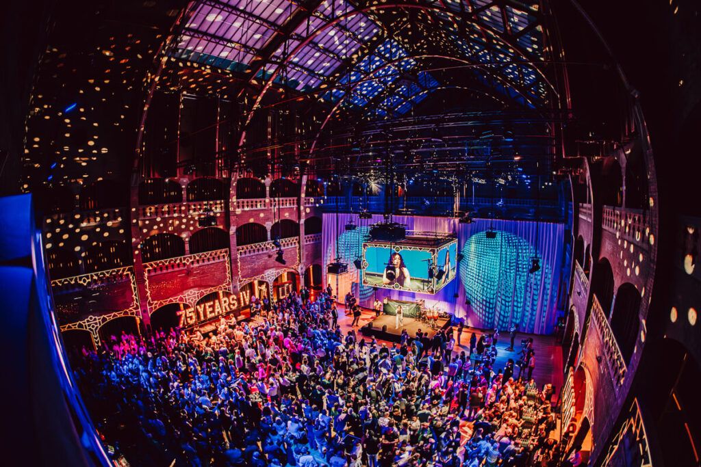 Celebrating a party in the Grote zaal of the Beurs van Berlage in Amsterdam