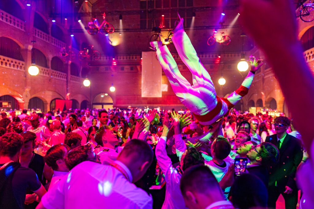 Celebrating a party in the Grote zaal of the Beurs van Berlage in Amsterdam