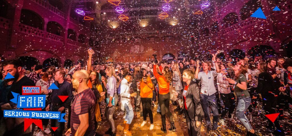 Celebrating a party in the Grote zaal of the Beurs van Berlage in Amsterdam
