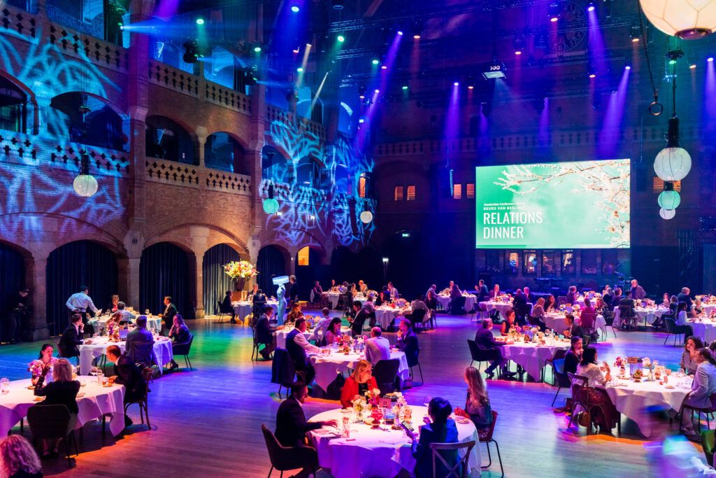 Dinner set-up in the Grote Zaal in the Beurs van Berlage